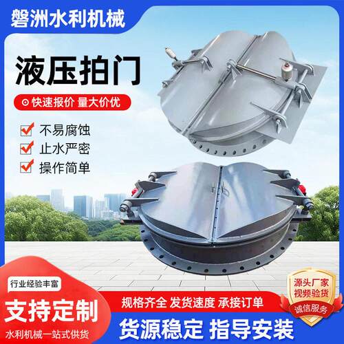 双开式钢制拍门水利污水处理设备对开式方形拍门液压启闭拍门