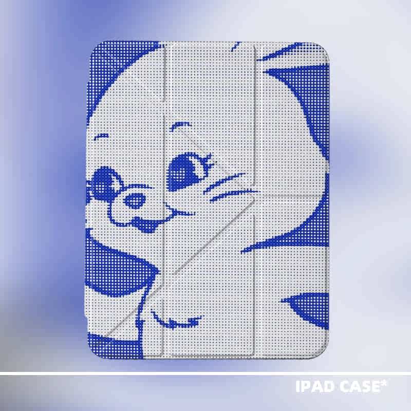 原创小众可爱像素蓝兔子11代2025款ipadpro11寸air7防弯亚克力Y折三折ipad保护壳10.2寸/air5/mini7带笔槽