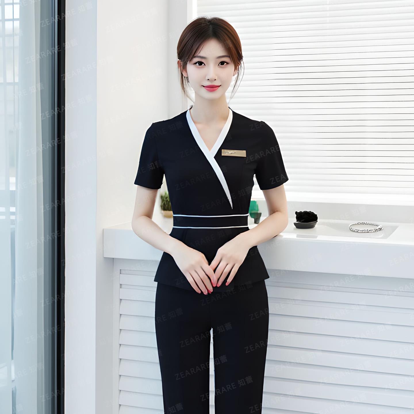 医疗美容院皮肤管理SPA黑色美业夏季采耳美甲美容师工作服女套装