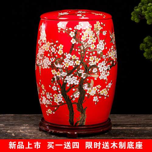 景德镇陶瓷米缸家用50斤米桶带盖子密封防虫防潮水缸30斤储米箱大