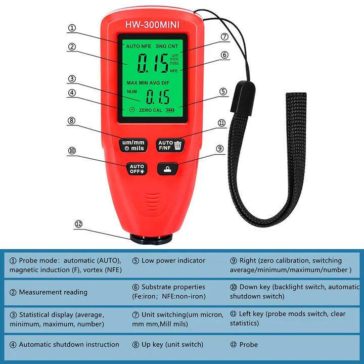 HW-300MINI高精度涂层测厚仪防滑漆膜仪油漆粉层测厚仪汽车膜厚仪