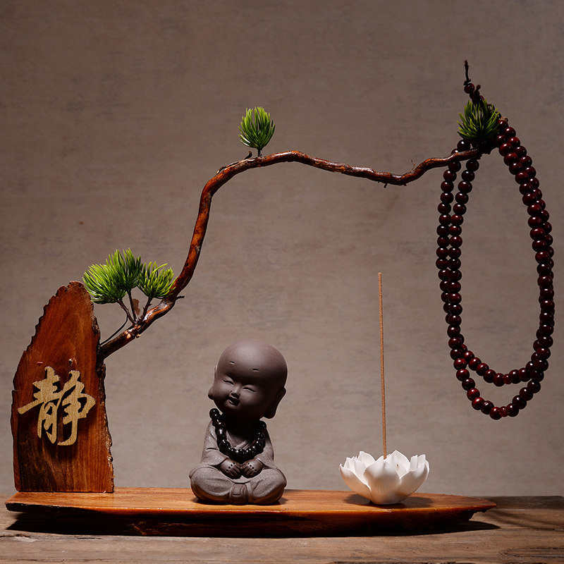 架柜装面茶古典5zw乔迁家居装饰古玩小沙弥桌摆件中式书架工艺品