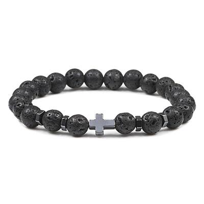 Prayer Men Natural Stone Wood Beads Rosary Hematite Cross Br