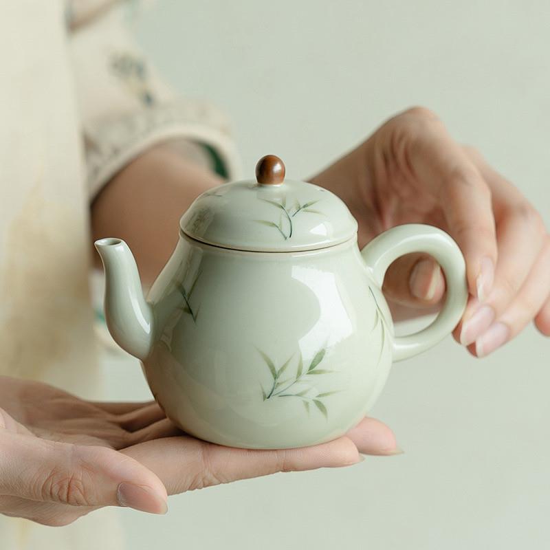 新中式茶壶纯手绘筱竹梨型壶泡茶家用简约陶瓷茶杯功夫茶具高颜值