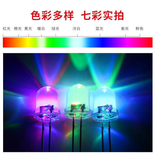 LED发光二极管F8/8MM圆头透明七彩快慢闪RGB直插灯珠自闪led灯珠