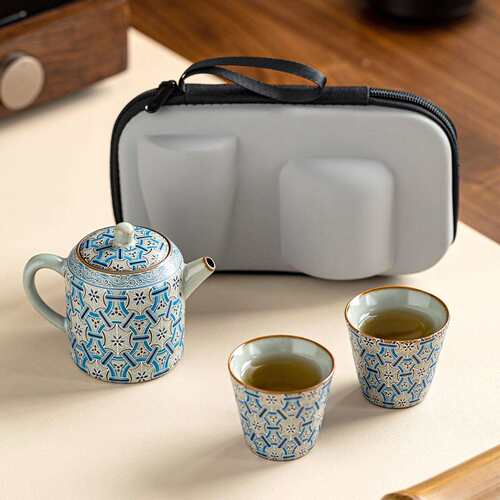 汝窑君品壶旅行茶具富甲一方一壶二杯户外便携陶瓷泡茶壶杯