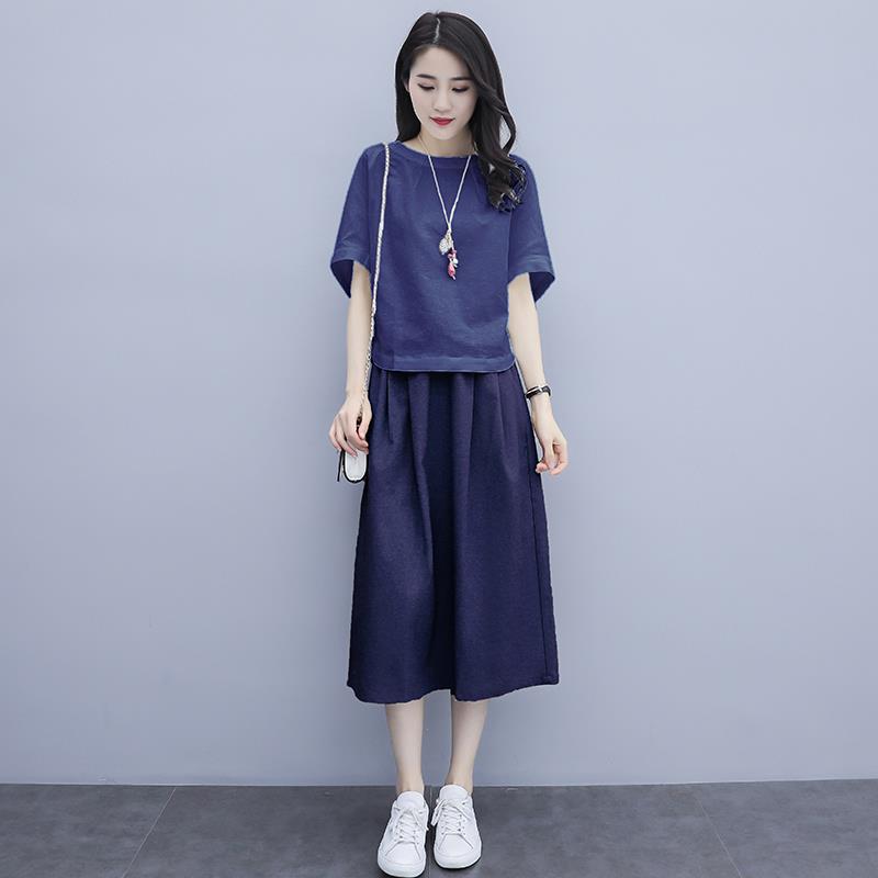 欧洲站棉麻休闲时尚套装女2026新款夏季洋派减龄亚麻半身裙两件套