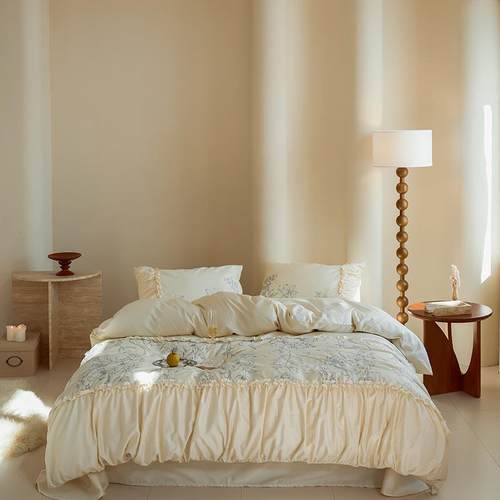 010S~法贡缎长绒棉全棉件套1式.8高端刺绣秋冬纯四棉100S高支床单