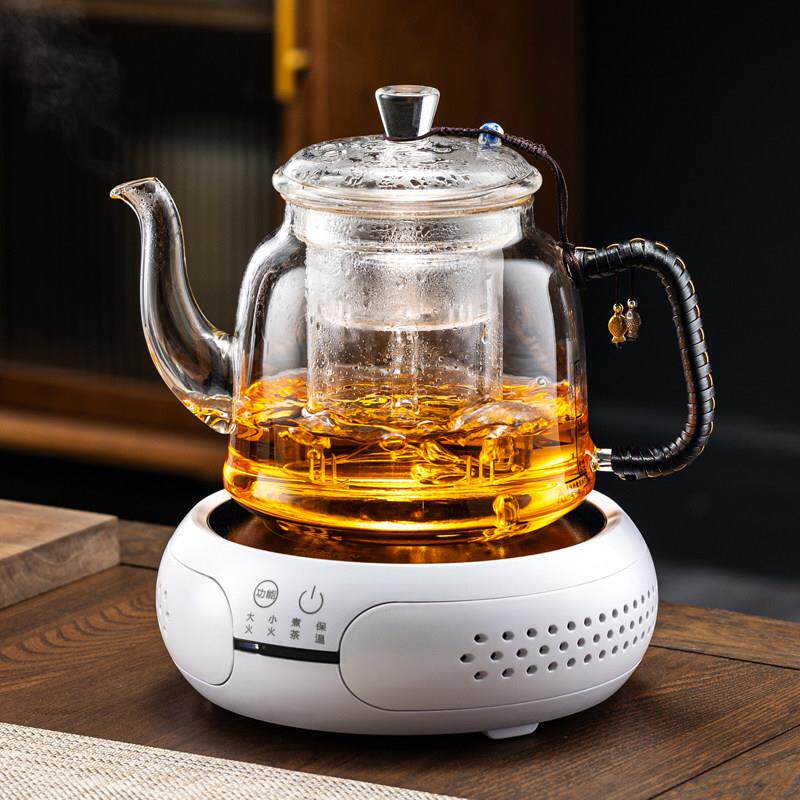 2024新款玻璃烧茶壶电热蒸煮茶一体泡茶器家用养生茶具黑晶炉套装