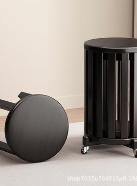 实木餐带轮移动凳可叠放茶几组合凳用子叠叠乐可圆凳餐桌待客DWH