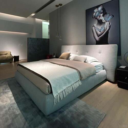Poliform Rever床意式极简设计师家用棉麻布别墅大平层双人宽屏床