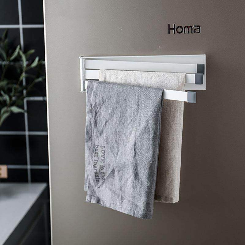创意日式旋转毛巾架磁吸毛巾挂杆三杆厨房抹布架缝隙角落毛巾架