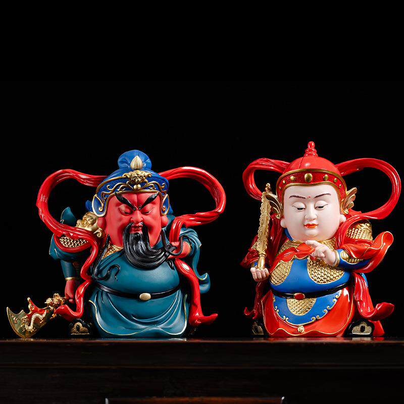德化陶瓷韦陀珈蓝菩萨摆件家用供奉左右护法神像白瓷关公像韦陀像
