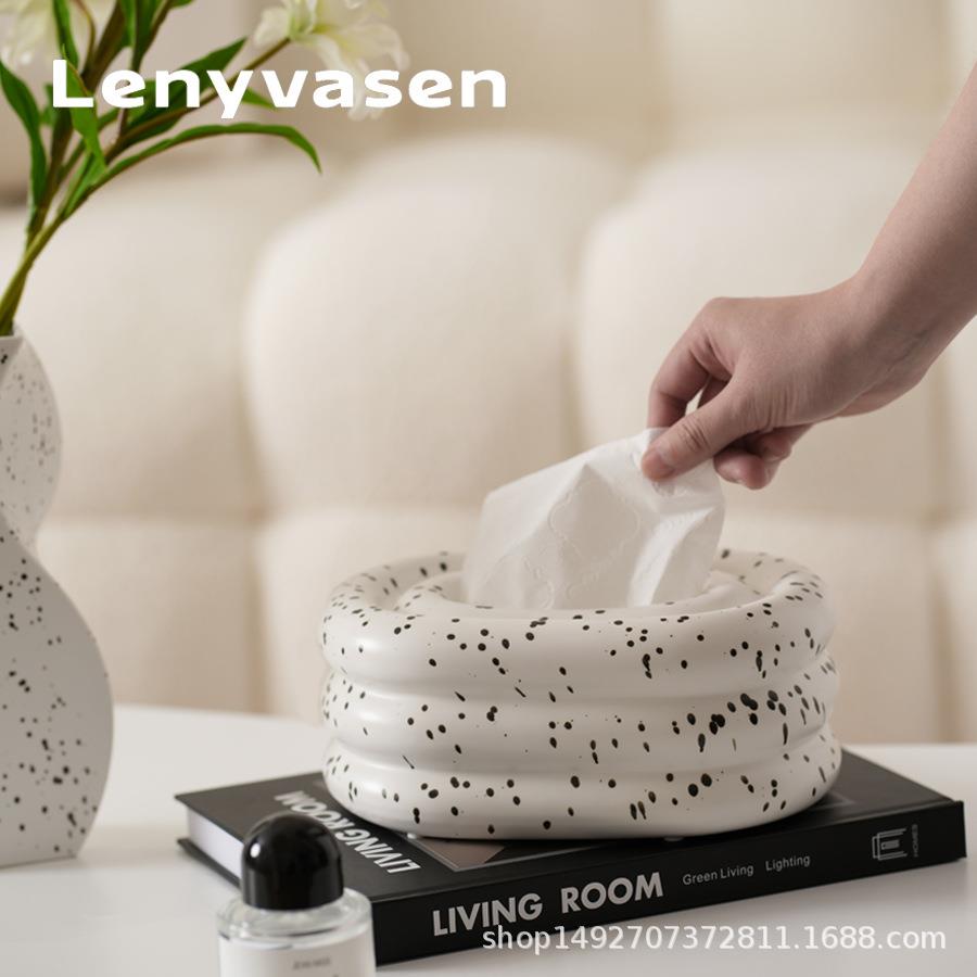 奶油风圈圈陶瓷纸巾盒桌面收纳摆件创意家居客厅茶几装饰抽纸盒