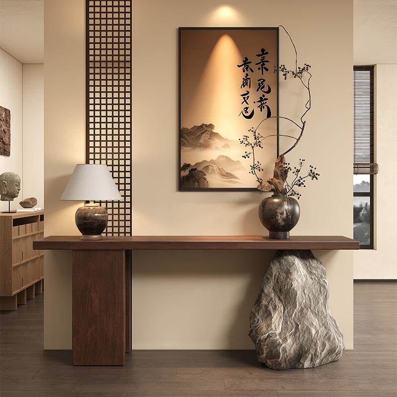 中古风实木玄关桌靠墙玄关台客厅进门条案桌现代简约彷真石端景台