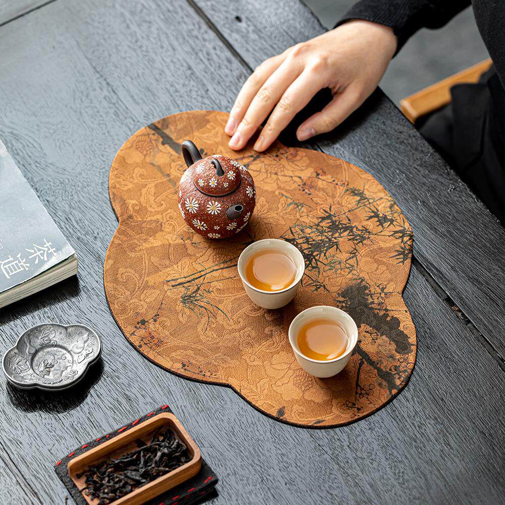 新中式茶垫柞蚕丝香云纱老料布席真蚕丝布艺茶席隔热布垫杯垫桌旗