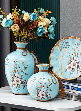 精品陶瓷花瓶三件套现代北欧美客厅玄关电视酒柜摆件装饰工艺术品