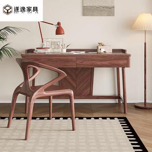 新中式黑胡桃木实木书桌带抽屉书柜书房书法桌家用卧室电脑学习桌