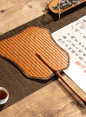 竹编芭蕉扇云锦布包边扇子中式覆古风大漆蒲扇手工筇竹柄日式团扇