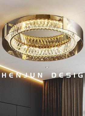 轻奢吸顶灯水晶简约现代房间主卧室灯高档大气设计师款玻璃客厅灯