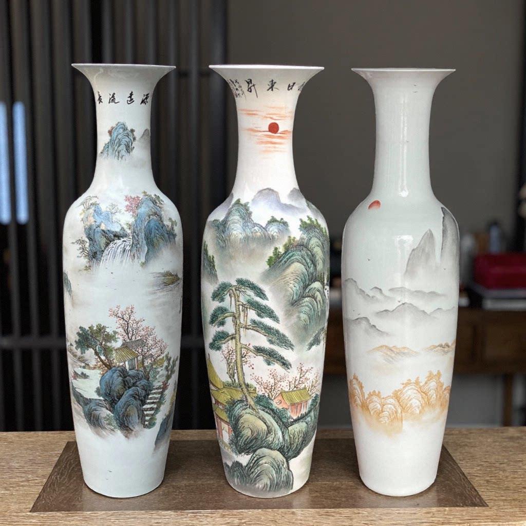 景德镇陶瓷器落地大花瓶高档手绘源远流长旭日东升新中式客厅摆设