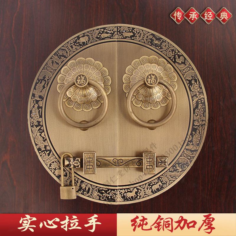 加粗彷古纯铜大门把手门栓中式复古木门拉环纯铜兽头门环大拉把