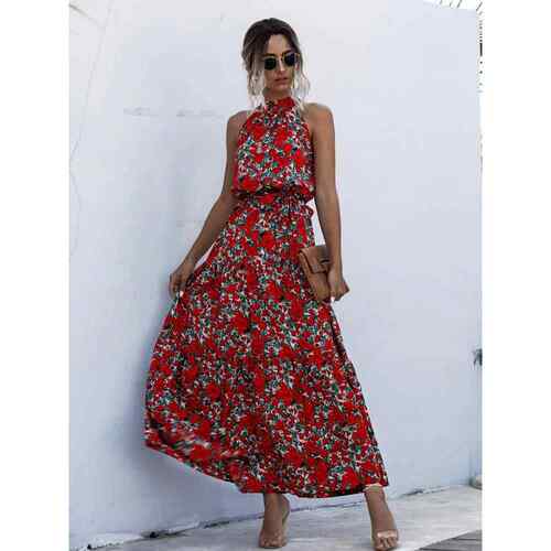 Summer Long Dress With Polka Dot Printing Casual Hanging Nec