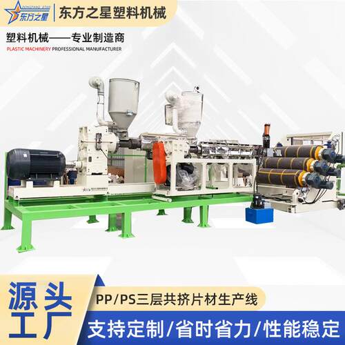 PP片材挤出设备 PE/PP三层共挤塑料片材生产线 ABS箱包板生产设备