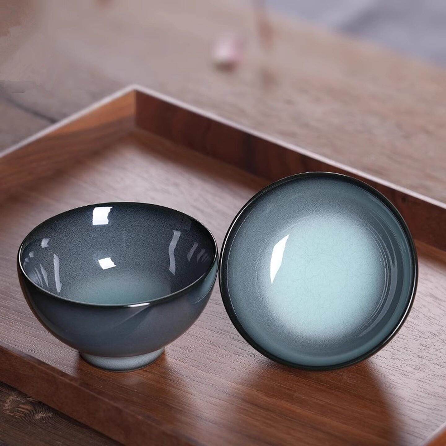 手工青瓷主人杯品茗杯陶瓷茶杯盏铁胎黑美人釉斗笠杯个人专用单杯