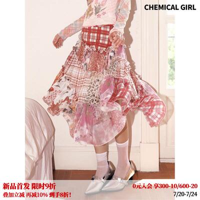 化学少女「绮想曲」不规则拼接格子印花休闲 半裙蛋糕裙子女2025