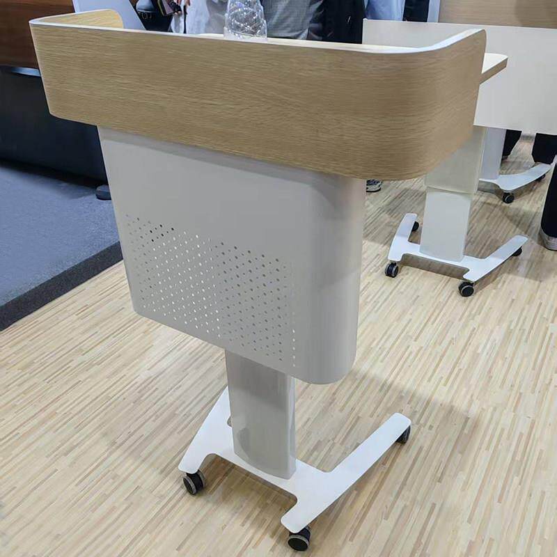 现代简约气动升降会议演讲台可移动带轮学校演讲桌报告台发言台