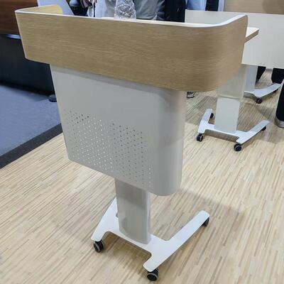 现代简约气动升降会议演讲台可移动带轮学校演讲桌报告台发言台
