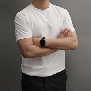 原棉部落 美式休闲T恤男士夏季正肩白色速干短袖男款高端休闲半袖