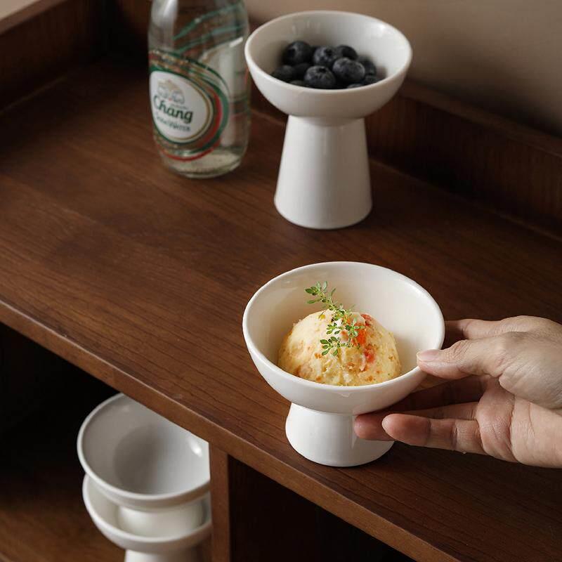 日式高脚甜品碗家用糖水碗创意纯白冰淇淋碗简约餐厅专用宫廷碗