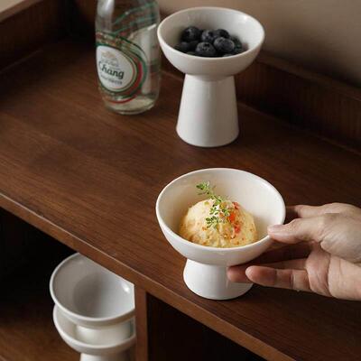 日式高脚甜品碗家用糖水碗创意纯白冰淇淋碗简约餐厅专用宫廷碗