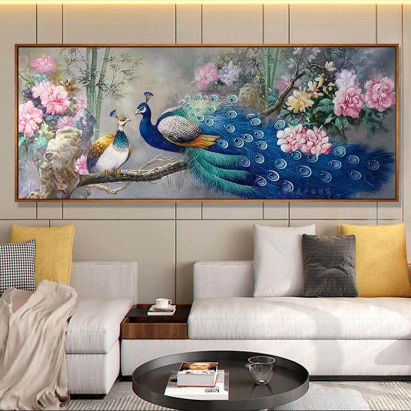 富贵吉祥客厅5d钻石画十字绣孔雀图牡丹花卉卧室点贴钻画动物