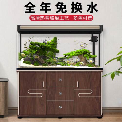 一体成型大鱼缸客厅新款家用落地式金鱼缸玻璃全套鱼缸过滤制氧机