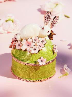 高档日本PIC子ALS爱可兔樱首饰盒小 迷你手饰品收纳盒戒指盒子花