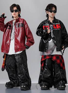 儿童街舞潮服元旦少儿hiphop演出服机车夹克皮衣外套男女孩架子鼓