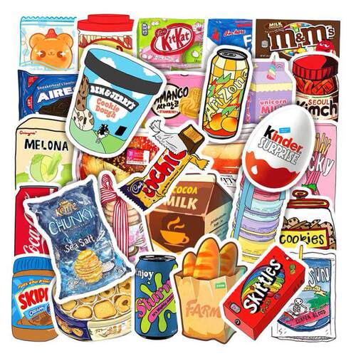 50Pcs Food Drink Milk Packaging Stickers Waterproof Phone