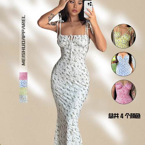 Fresh Womenswear Adjustable Strap Floral Print Tie Up Slinky