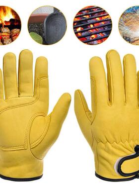 Men Work Gloves Soft Cowhide Driver Hunting Driving Farm Gar
