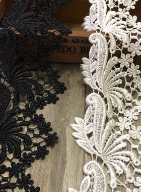 花边厂家2015新款黑色刺绣水溶花边面料 窗帘花边 现货供应