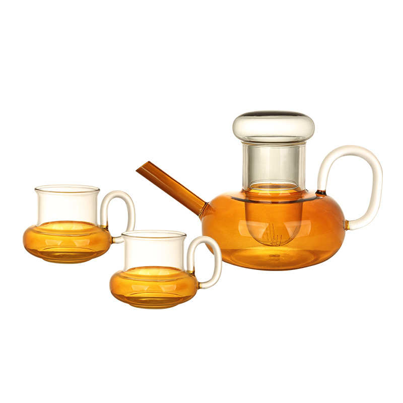 明尚德茶壶高硼硅耐热玻璃过滤茶具轻奢琥珀色茶杯煮泡茶壶套装