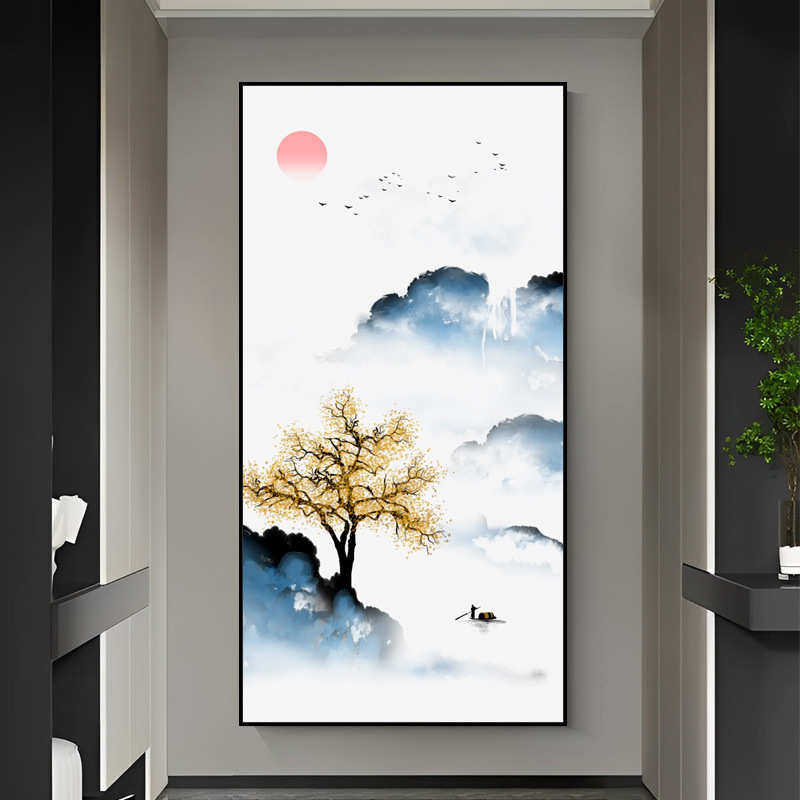 厂家直供【子艺】diy数字油画新中式山水风客厅玄关手绘装饰油画