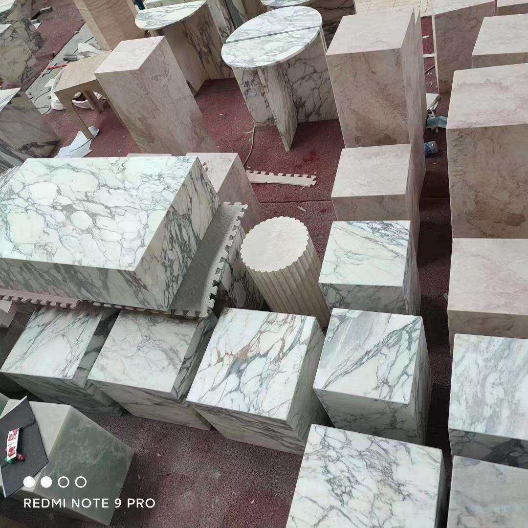 大理石装饰品摆件客厅电视柜旁雕塑台高端底座玄关台艺术石墩手工