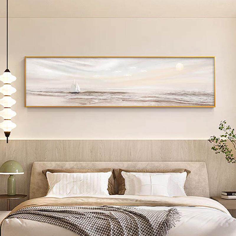 简约床现代C-457卧横室装饰主卧头挂画抽象大画气海边帆船幅壁画