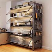 家用厨房置物架落地多层储物柜微波炉烤箱带门多功能防尘整体橱柜