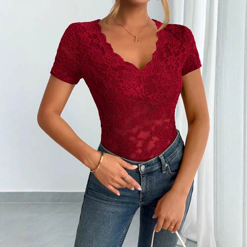 Women's lace collar short sleeved lace base shirt