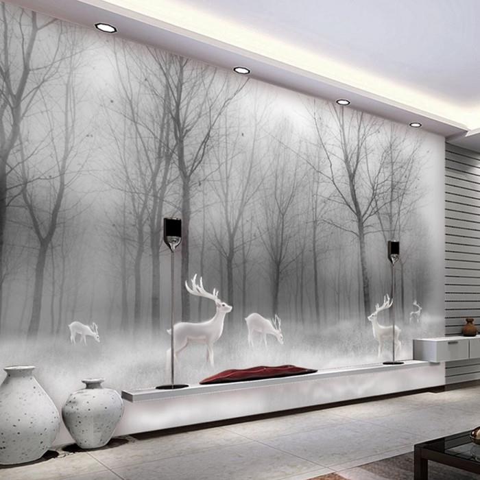 3D立体北欧梦幻麋鹿壁画简约现代墙布客厅卧室电视背景装饰墙壁纸